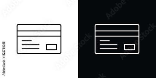 Credit card icon outline set in black and white. thin line style.