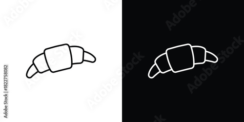 Croissant icon outline set in black and white. thin line style.