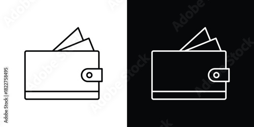 Cryptocurrency wallet icon outline set in black and white. thin line style.