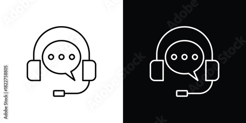 Customer service icon outline set in black and white. thin line style.