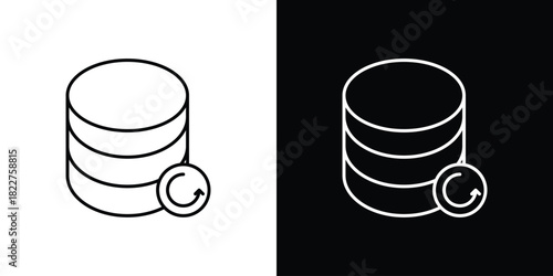 Data backup icon outline set in black and white. thin line style.