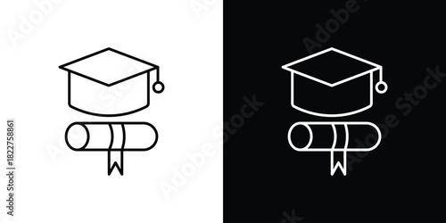 Degree icon outline set in black and white. thin line style.