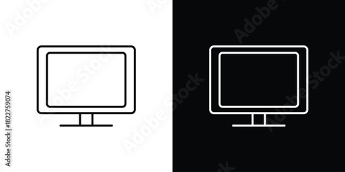 Desktop icon outline set in black and white. thin line style.