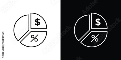 Dividend icon outline set in black and white. thin line style.