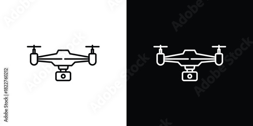 Drone icon outline set in black and white. thin line style.