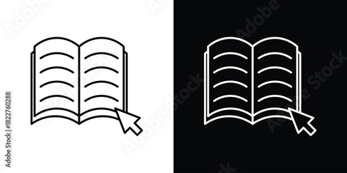 E-book icon outline set in black and white. thin line style.