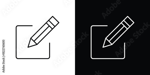 Edit icon outline set in black and white. thin line style.