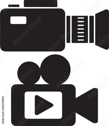 Set of Video Camera Icons – Film Recording and Movie Production Symbol Silhouettes