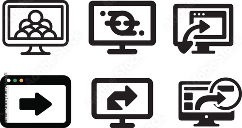 Computer and Web Navigation Icons Set – Online Interaction and Browser Symbols