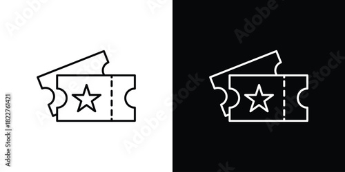 Event ticket icon outline set in black and white. thin line style.