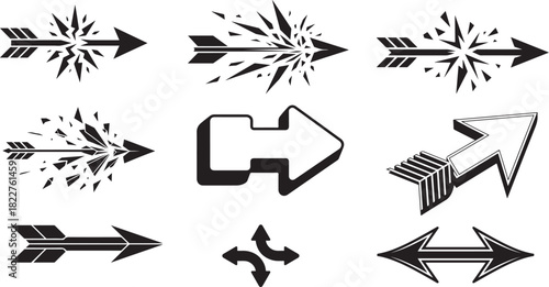 Arrow shapes with shattered and broken effects for direction and navigation