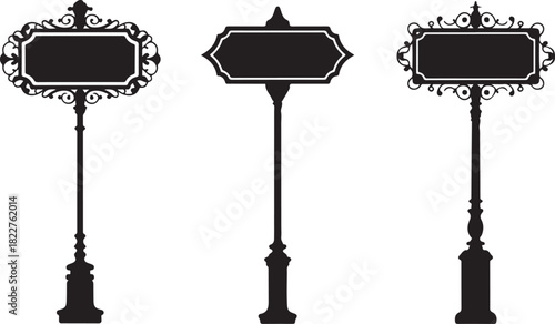 Vintage style signboard silhouettes isolated on transparent background illustration