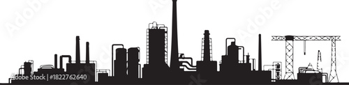 Silhouette Illustration of Industrial Buildings Factory Plant and Power Station