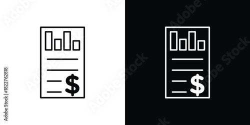 Financial report icon outline set in black and white. thin line style.