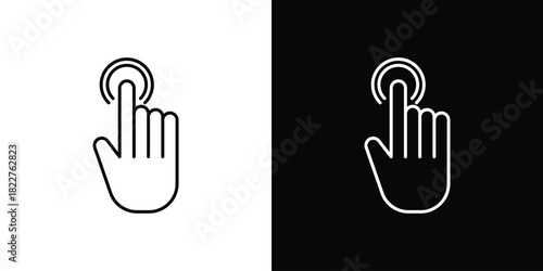 finger tap icon outline set in black and white. thin line style.