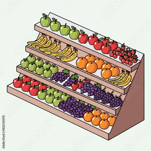 Fresh Produce Display on Shelves in a Grocery Store.