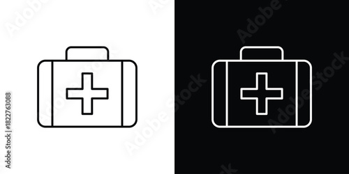 First aid icon outline set in black and white. thin line style.