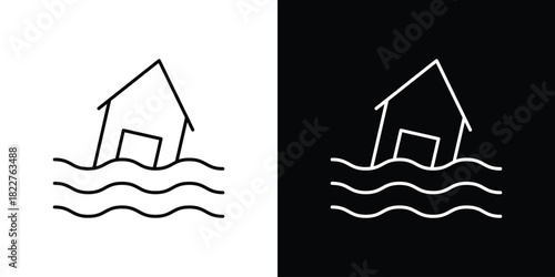 Flood icon outline set in black and white. thin line style.