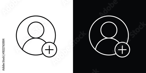 Follower icon outline set in black and white. thin line style.