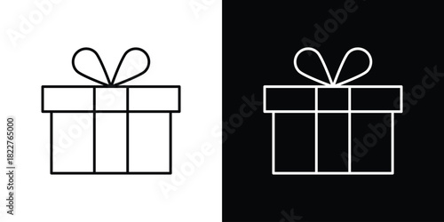 Gift box icon outline set in black and white. thin line style.