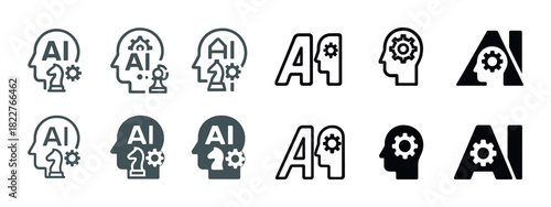 Ai head icons collection: gear and human silhouettes in various styles