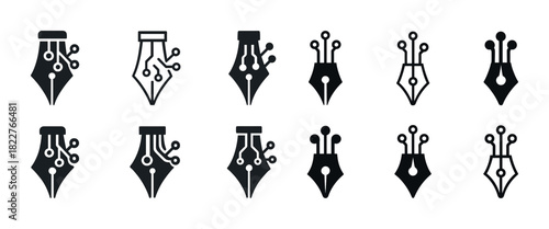 Set of circuit board and pen nib icon designs