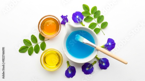 Homemade Butterfly Pea Blue Face Mask Ingredients with Honey and Oil