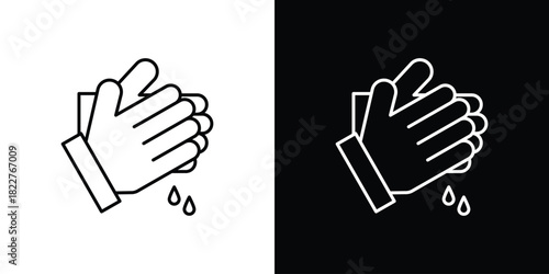 Handwashing icon outline set in black and white. thin line style.