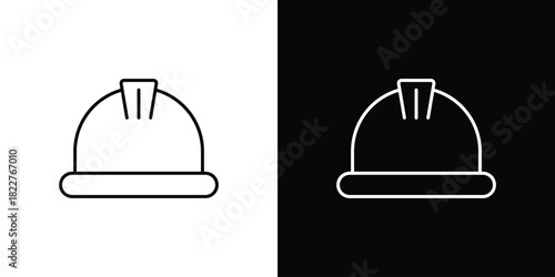 Hard hat icon outline set in black and white. thin line style.