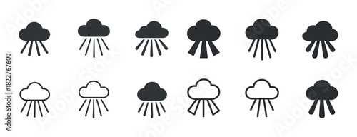 Weather icons collection: cloud and rain variations in black and white