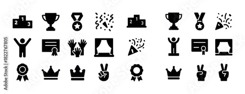 Set of achievement icons featuring trophies, medals, and awards
