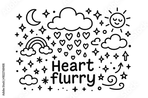 Heart Flurry Doodle. Heart flurry. Hand-drawn doodle illustration of heart flurry. Puffy cloud, hearts falling