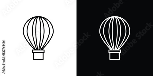 Hot air balloon icon outline set in black and white. thin line style.
