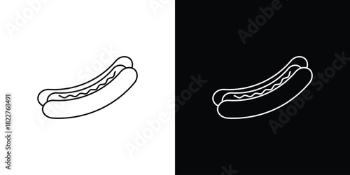Hot dog icon outline set in black and white. thin line style.