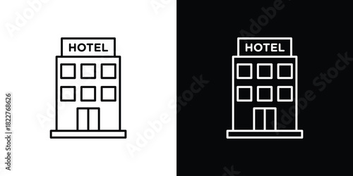 hotel icon outline set in black and white. thin line style.