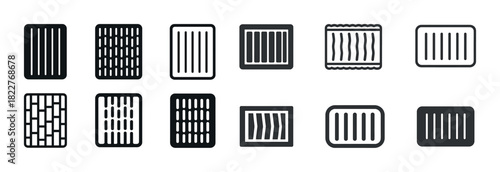 Set of twelve vector grille icons: diverse patterns and designs