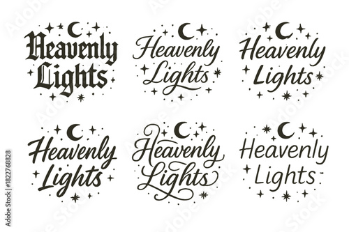 Heavenly Calligraphy Showcase. Heavenly Lights. Create a calligraphy lettering illustration of the phrase: