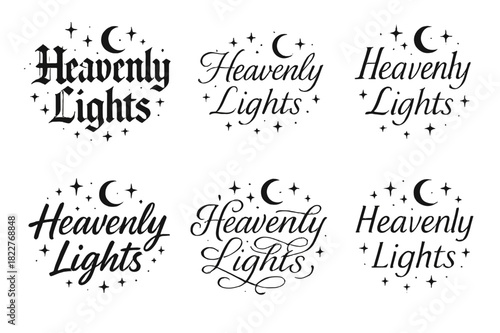 Heavenly Calligraphy Showcase. Heavenly Lights. Create a calligraphy lettering illustration of the phrase: