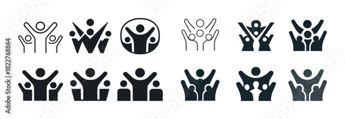 Diverse human figures: abstract icon set of joyful community symbols