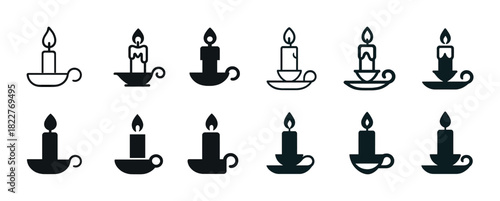 Set of candle icons with different designs and styles