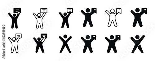 Enthusiastic stick figures with speech bubbles and books illustrations