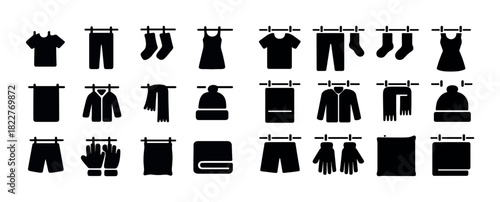 Collection of silhouette clothing icons including apparel and accessories