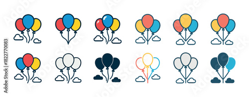 Colorful balloon icons with clouds in various styles
