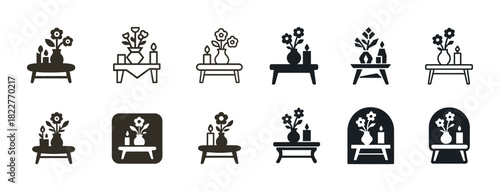 Set of floral table silhouettes in various designs and arrangements