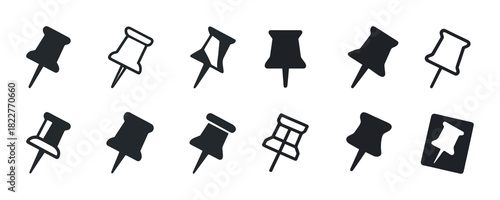 Various silhouettes of thumbtacks in different shapes