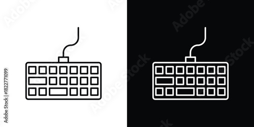 Keyboard icon outline set in black and white. thin line style.