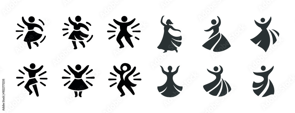 Naklejka premium Silhouettes of dancing figures in various poses and styles