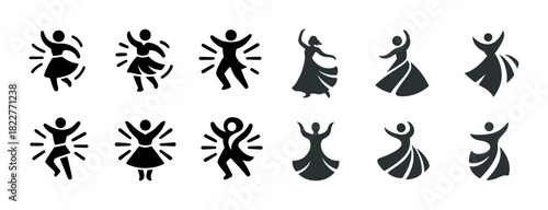Silhouettes of dancing figures in various poses and styles