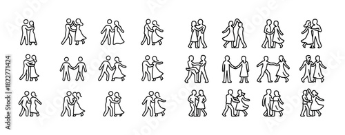 Simple line drawings of people in various dance poses