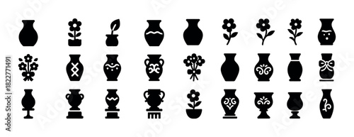 Assorted vase and floral silhouettes in decorative patterns
